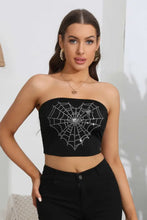 Heart Spider Web Graphic Tube Top Black Tanks & Camis