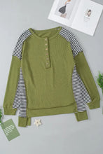 Striped Exposed Seam Half Button Sweatshirt Woman Sweatshirts
