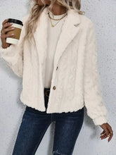 Fuzzy Button Up Collared Neck Jacket Cream Woman Outerwear
