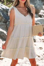 Solid Color Tied Straps Ruffle Tiered Mini Dress Casual Dresses