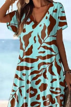 Full Size V-Neck Short Sleeve Printed Slit Tee Dress Plus Size Casual Dresses