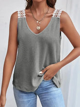 Full Size Lace Detail V-Neck Tank Dark Gray Tanks & Camis