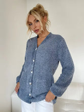 Pocketed V-Neck Button Up Cardigan Dusty Blue One Size Woman Outerwear