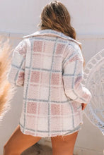 Plaid Button Up Collared Neck Sherpa Jacket Woman Outerwear