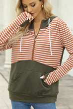 Drawstring Stripe Half Zip Long Sleeve Hoodie Woman Sweatshirts
