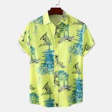 Men's Plus Size Printed Casual Short Sleeve Shirt Neon Yellow Mens Tops