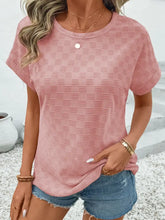 Checkered Textured Round Neck T-Shirt Woman T Shirts