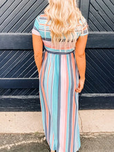 Full Size Striped Round Neck Short Sleeve Dress Woman Maxi Dress