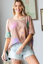 HOPELY Full Size Floral Round Neck Side Slit Waffle T-Shirt Woman T Shirts