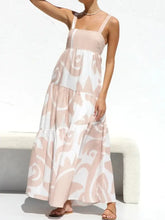 Abstract Print Tiered Maxi Dress in Polyester Maxi Dresses