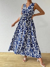 Printed Surplice Sleeveless Maxi Dress Navy Maxi Dresses