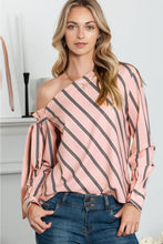 Striped Asymmetrical Long Sleeve Blouse Dusty Pink Woman Blouses