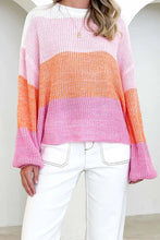 Ribbed Color Block Long Sleeve Sweater Sweater Pullovers