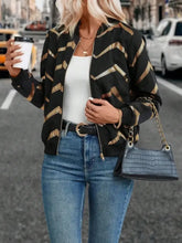 Printed Baseball Collar Zip Up Jacket Woman Outerwear