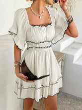 Square Neck Ruffle Trim Mini Dress Woman Casual Dress