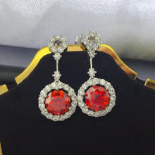 4 Carat Ruby Red Crystal Drop Earrings with Rhinestone Halo Red One Size Earrings