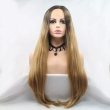 13*3" Lace Front Wigs Synthetic Long Straight 24" 130% Density Brown Khaki One Size Hair