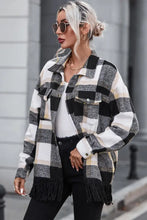 Plaid Collared Neck Snap Front Jacket Woman Outerwear