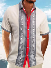 Men's Full Size Contrast Button Down Short Sleeve Shirt Plus Size Beige Mens Tops