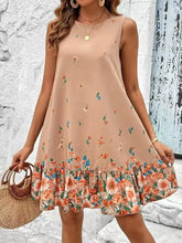 Ruffled Hem Floral Sleeveless Mini Tank Dress Casual Dresses