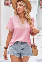 Eyelet V-Neck Short Sleeve T-Shirt Woman T Shirts