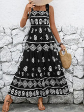 Printed Square Neck Maxi Cami Dress Black Casual Dresses