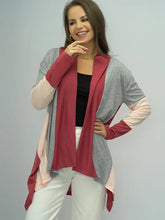 Shiny Color Block Open Front Cardigan Red Orange Woman Outerwear