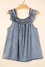 Ruffled Shirred Denim Top Woman Denim Tops