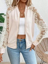 Lace Baseball Collar Zip Up Jacket Dust Storm Woman Outerwear
