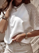 Eyelet Round Neck Half Sleeve T-Shirt Woman T Shirts