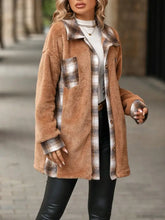 Plaid Contrast Dropped Shoulder Coat Khaki Woman Outerwear