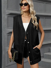 V-Neck Button Up Denim Vest Woman Denim Tops