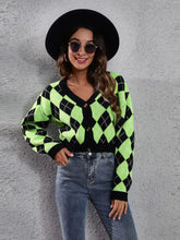 Geometric Button Up Long Sleeve Cardigan Lime Woman Outerwear