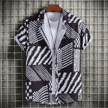 Men's Plus Size Geometric Pattern Short Sleeve Button-Up Shirt Black Mens Tops