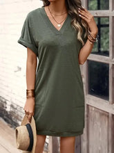 V-Neck Short Sleeve Mini Tee Dress Woman Casual Dress