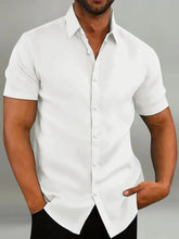 Men's Full Size Button Up Short Sleeve Shirt Plus Size White Mens Tops