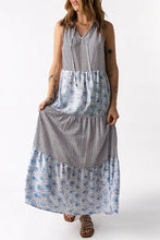 Mixed Print Tie-Neck Sleeveless Maxi Dress Woman Maxi Dress