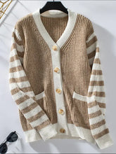 Striped Button Up Long Sleeve Cardigan Woman Outerwear