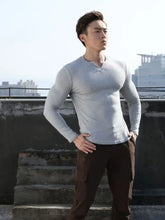 Men's Plus Size Notched Long Sleeve T-Shirt Mens Tops