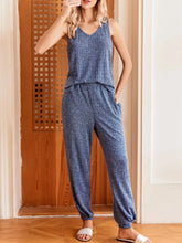 Ribbed Knit V-Neck Tank and Pants Lounge Set Woman Loungewear Sets