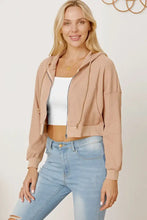 Waffle-Knit Drawstring Zip Up Hoodie Woman Sweatshirts