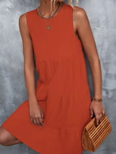 Tiered Round Neck Sleeveless Mini Tank Dress Casual Dresses