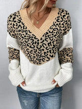 Leopard V-Neck Dropped Shoulder Sweater Sweater Pullovers