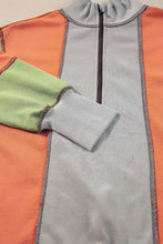 Full Size Exposed Seam Color Block Long Sleeve Sweatshirt Woman Sweatshirts