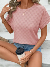 Checkered Textured Round Neck T-Shirt Woman T Shirts