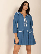 Tie Front Pleated Three-Quarter Sleeve Mini Dress Casual Dresses