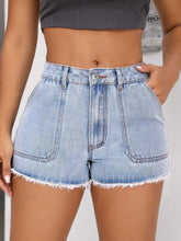 Raw Hem Pocketed Denim Shorts Denim Shorts
