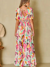 Slit Printed Surplice Short Sleeve Maxi Dress Maxi Dresses