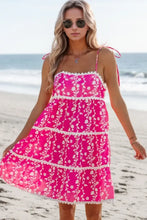 Floral Print Ric Rac Patched Sleeveless Mini Dress Casual Dresses