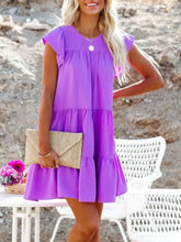 Ruffled Round Neck Cap Sleeve Mini Dress Casual Dresses